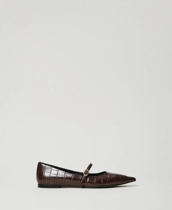 Ballerines Et Mocassins | Chaussures Plates*TWINSET Milano Ballerines Avec Imprimé Croco Coffee Chocolate