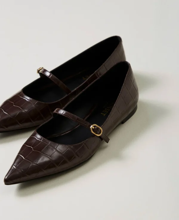 Ballerines Et Mocassins | Chaussures Plates*TWINSET Milano Ballerines Avec Imprimé Croco Coffee Chocolate