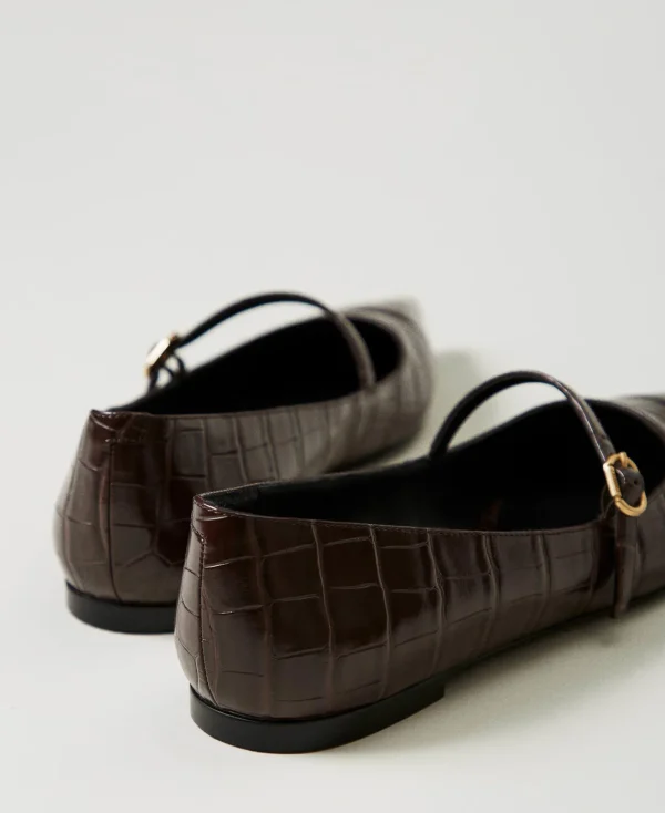 Ballerines Et Mocassins | Chaussures Plates*TWINSET Milano Ballerines Avec Imprimé Croco Coffee Chocolate