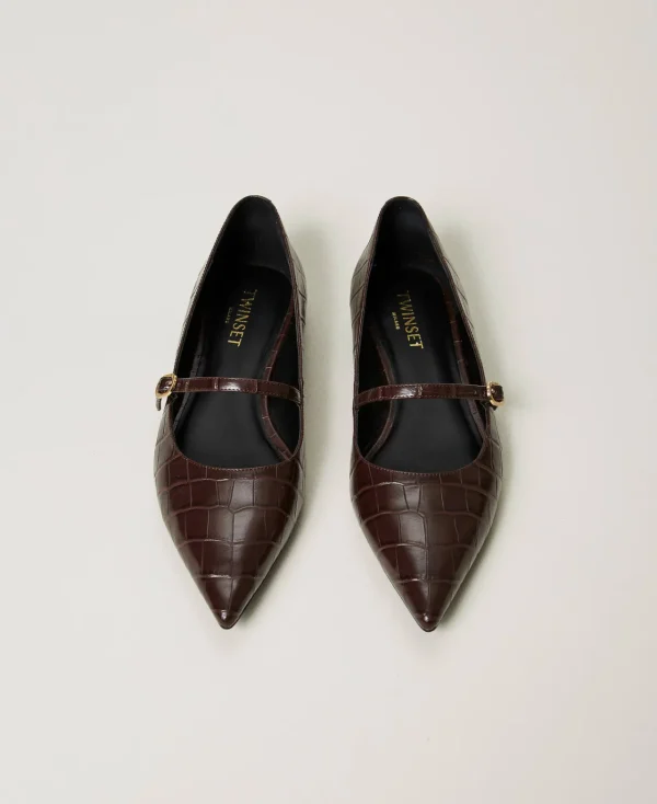 Ballerines Et Mocassins | Chaussures Plates*TWINSET Milano Ballerines Avec Imprimé Croco Coffee Chocolate