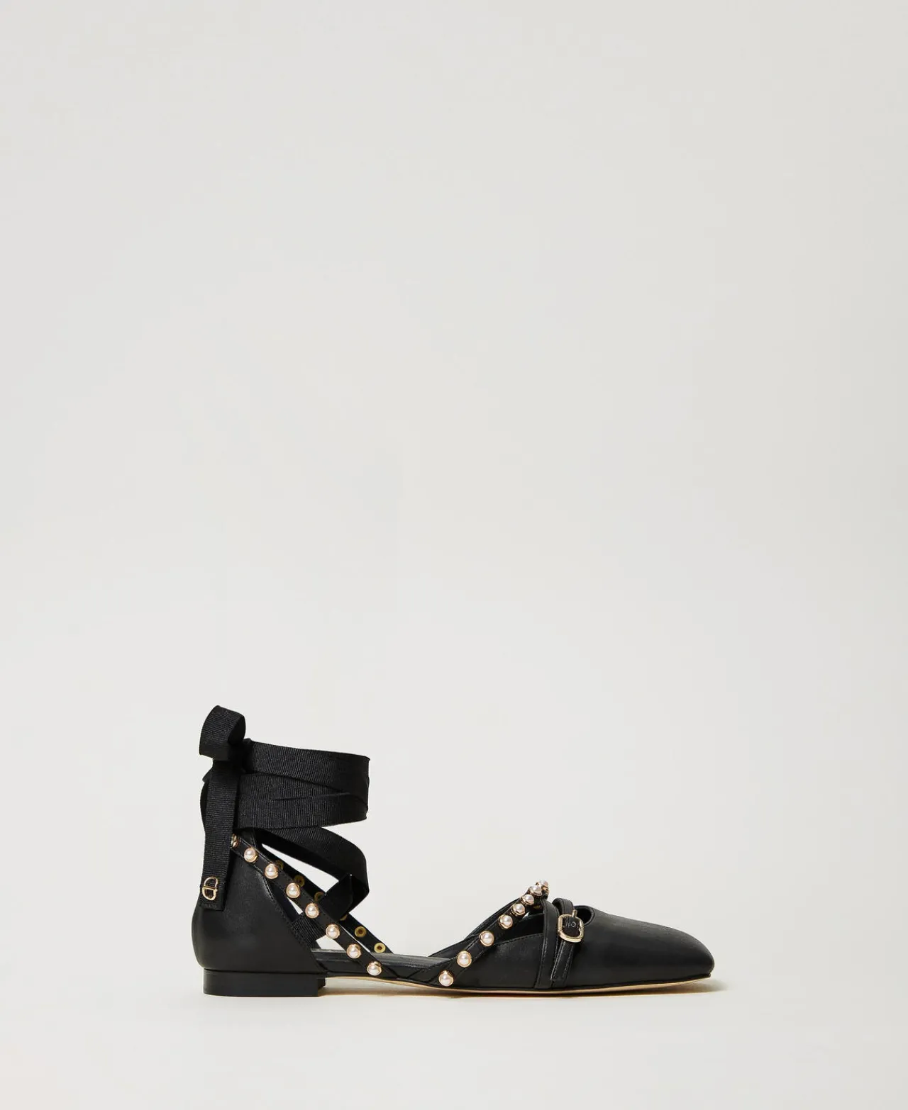 Ballerines Et Mocassins | Chaussures Plates*TWINSET Milano Ballerines Avec Perles Et Rubans Noir