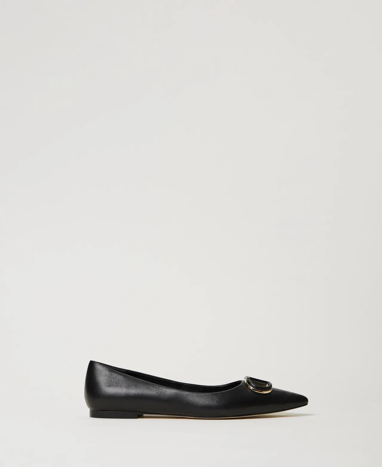 Ballerines Et Mocassins | Chaussures Plates*TWINSET Milano Ballerines En Cuir Avec Oval T Noir