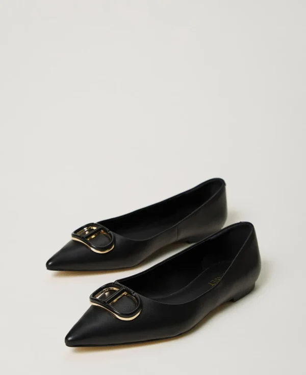 Ballerines Et Mocassins | Chaussures Plates*TWINSET Milano Ballerines En Cuir Avec Oval T Noir