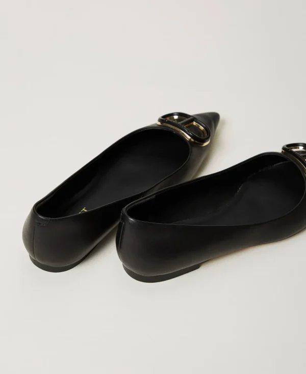 Ballerines Et Mocassins | Chaussures Plates*TWINSET Milano Ballerines En Cuir Avec Oval T Noir
