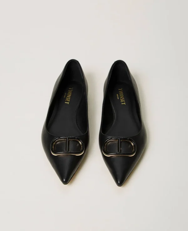 Ballerines Et Mocassins | Chaussures Plates*TWINSET Milano Ballerines En Cuir Avec Oval T Noir