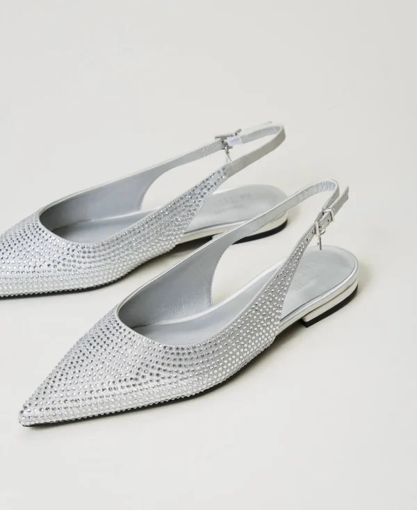 Ballerines Et Mocassins | Chaussures Plates*TWINSET Milano Ballerines Slingbacks Avec Strass Gris Fumé