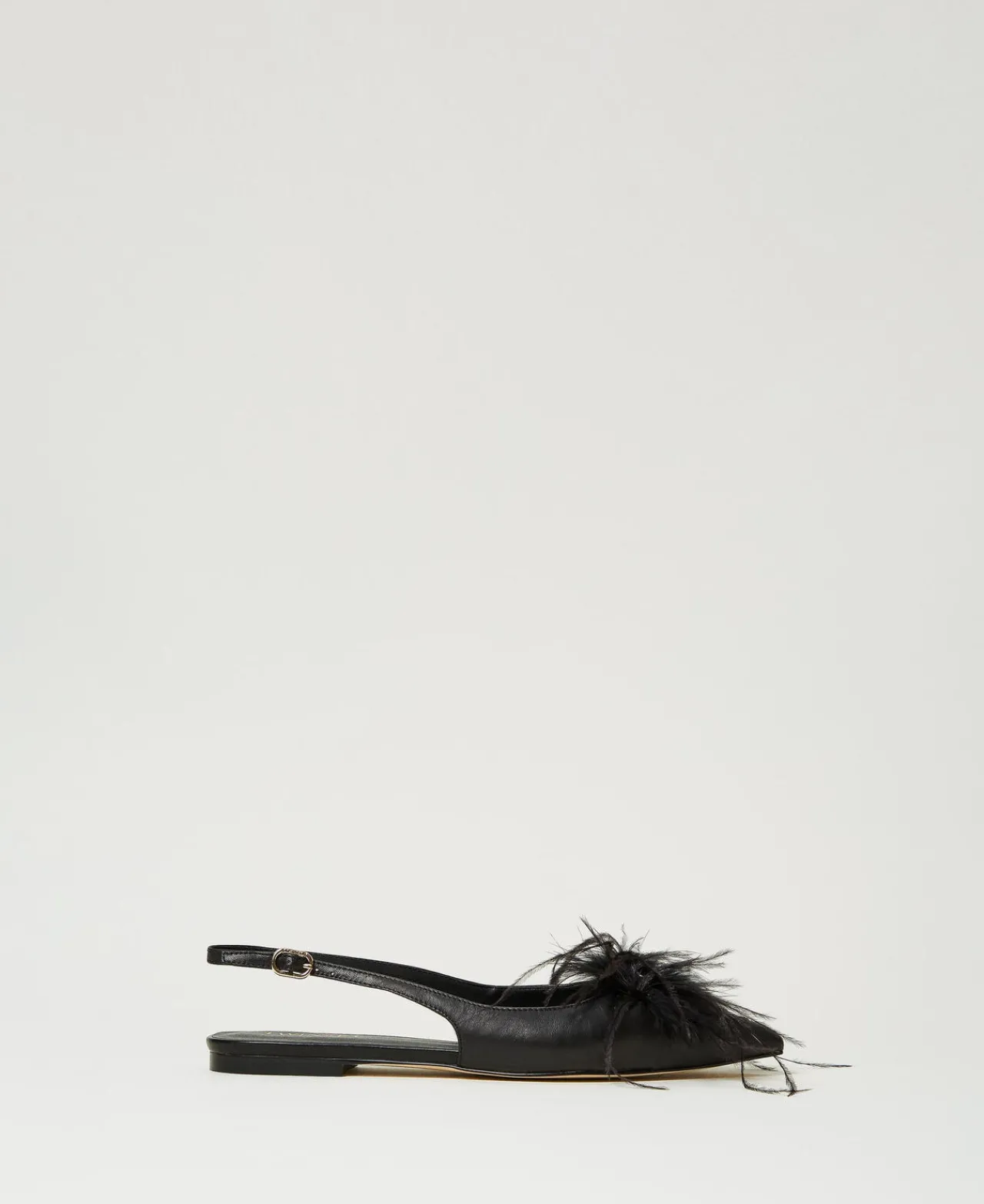 Ballerines Et Mocassins | Chaussures Plates*TWINSET Milano Ballerines Slingbacks En Cuir Avec Plumes Noir