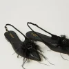 Ballerines Et Mocassins | Chaussures Plates*TWINSET Milano Ballerines Slingbacks En Cuir Avec Plumes Noir