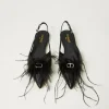Ballerines Et Mocassins | Chaussures Plates*TWINSET Milano Ballerines Slingbacks En Cuir Avec Plumes Noir
