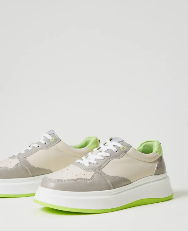 baskets_color_block_2.webp Chaussures Plates | Baskets*TWINSET Milano Baskets Color Block Bicolore Blanc Optique/Vert « Soft Lime »