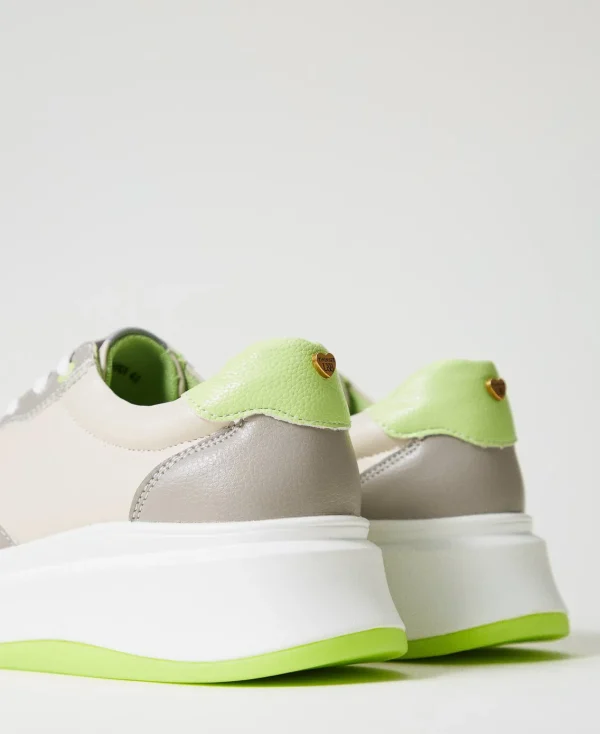 baskets_color_block_3.webp Chaussures Plates | Baskets*TWINSET Milano Baskets Color Block Bicolore Blanc Optique/Vert « Soft Lime »