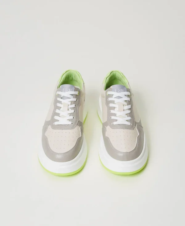 baskets_color_block_4.webp Chaussures Plates | Baskets*TWINSET Milano Baskets Color Block Bicolore Blanc Optique/Vert « Soft Lime »