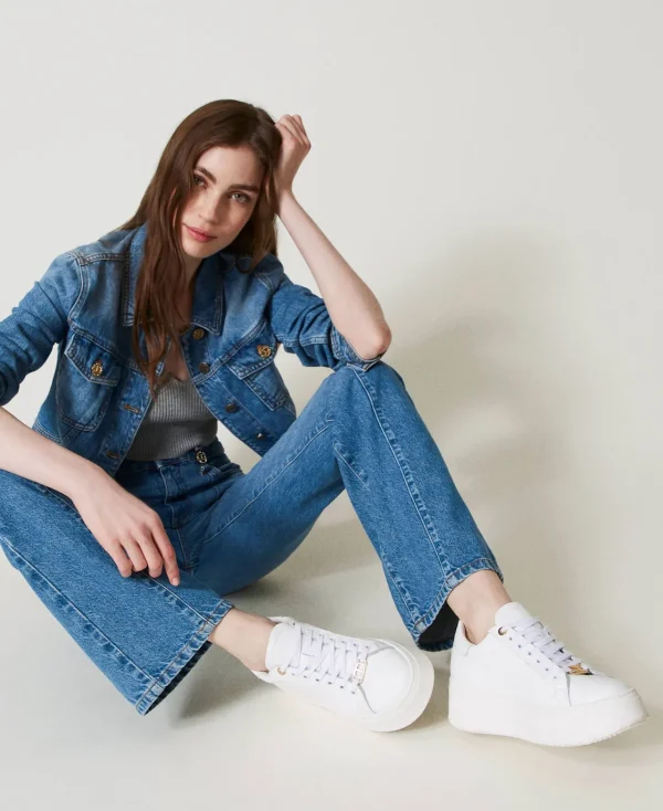 Chaussures Plates | Baskets*TWINSET Milano Baskets En Cuir Blanc