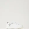 baskets_en_cuir_avec_inse_0.webp Chaussures Plates | Baskets*TWINSET Milano Baskets En Cuir Avec Insertions Lamées Bicolore Blanc Optique/Argent
