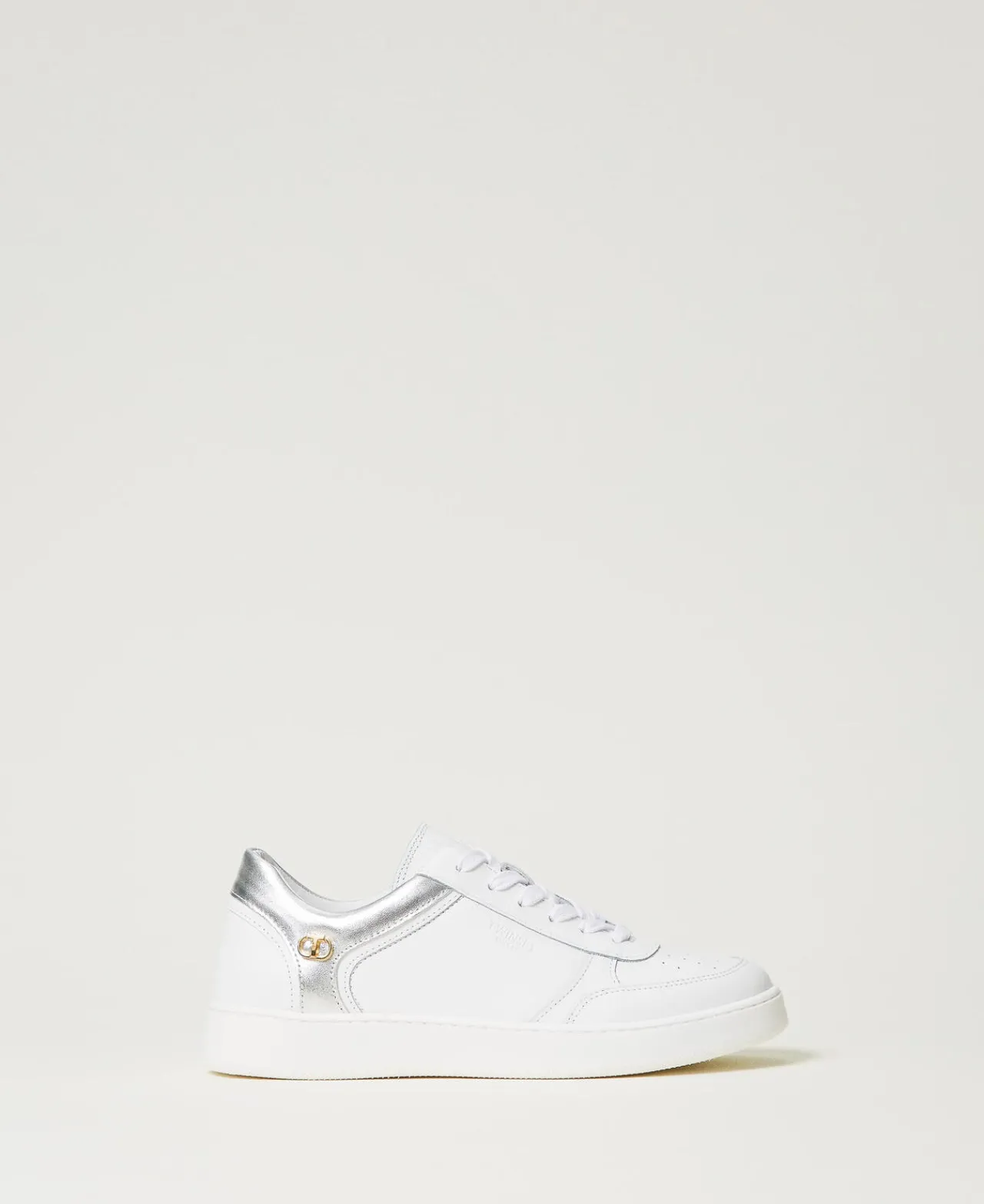 Chaussures Plates | Baskets*TWINSET Milano Baskets En Cuir Avec Insertions Lamées Bicolore Blanc Optique/Argent
