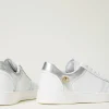 baskets_en_cuir_avec_inse_3.webp Chaussures Plates | Baskets*TWINSET Milano Baskets En Cuir Avec Insertions Lamées Bicolore Blanc Optique/Argent