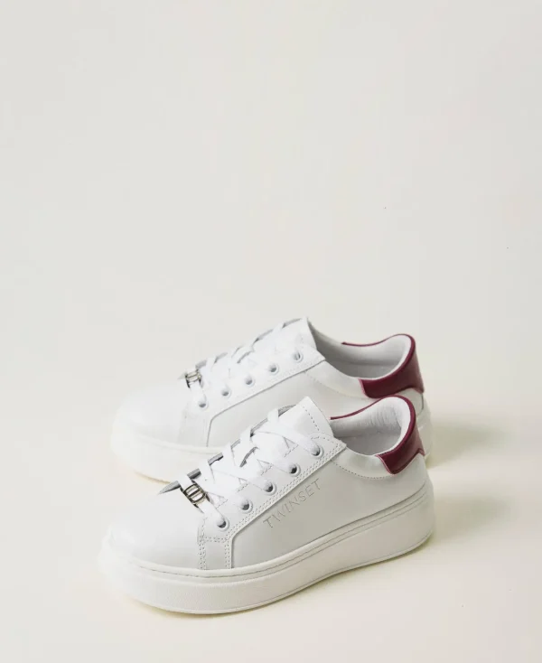 baskets_en_cuir_avec_logo_2.webp Chaussures*TWINSET Milano Baskets En Cuir Avec Logo Bicolore Blanc Optique/Red Plum