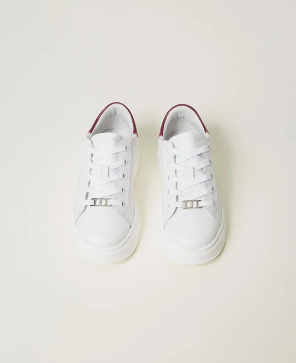 baskets_en_cuir_avec_logo_4.webp Chaussures*TWINSET Milano Baskets En Cuir Avec Logo Bicolore Blanc Optique/Red Plum
