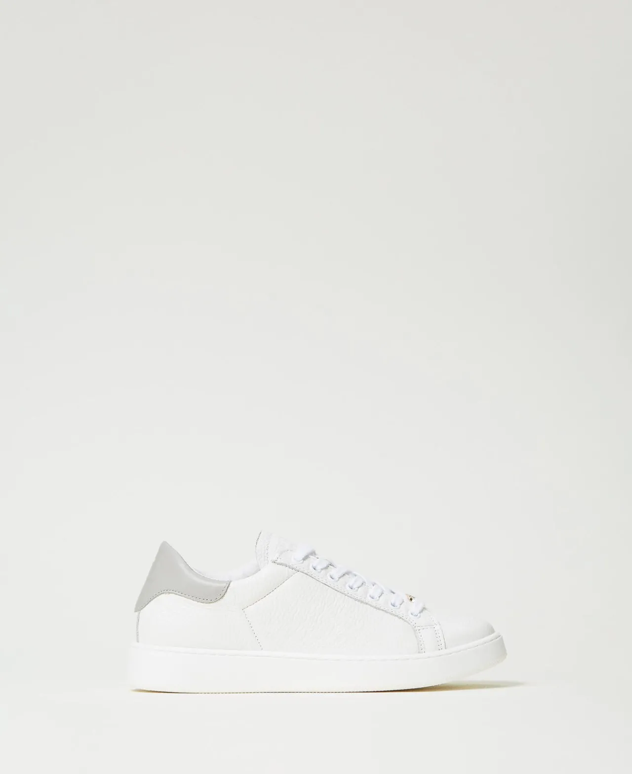 Chaussures Plates | Baskets*TWINSET Milano Baskets En Cuir Avec Oval T Bicolore Blanc Optique/Gris Perle