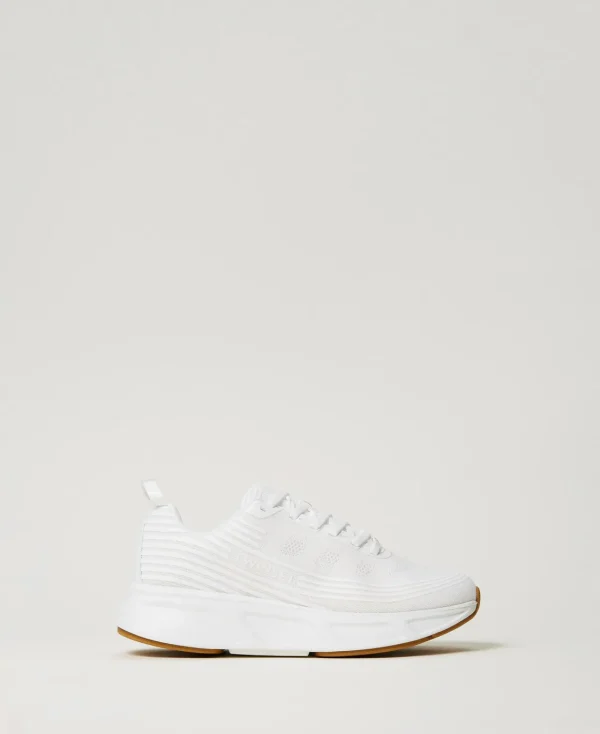 Chaussures Plates | Baskets*TWINSET Milano Baskets Fessura Rayées Avec Logo Blanc