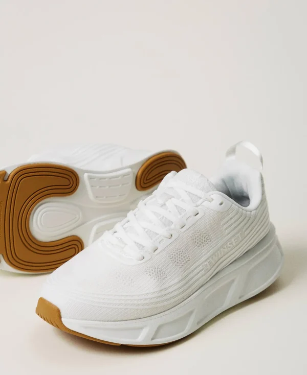 Chaussures Plates | Baskets*TWINSET Milano Baskets Fessura Rayées Avec Logo Blanc