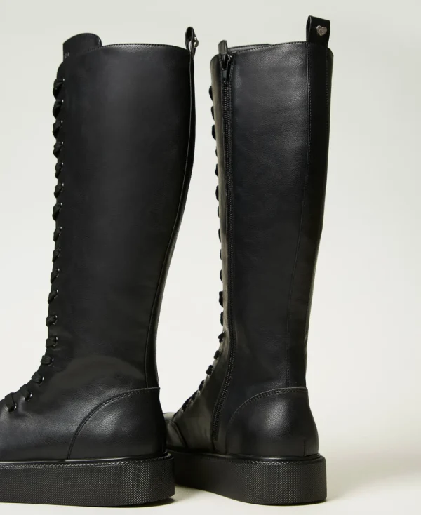 baskets_montantes__lacets_3.webp Chaussures Plates | Bottes Et Bottines*TWINSET Milano Baskets Montantes à Lacets Noir
