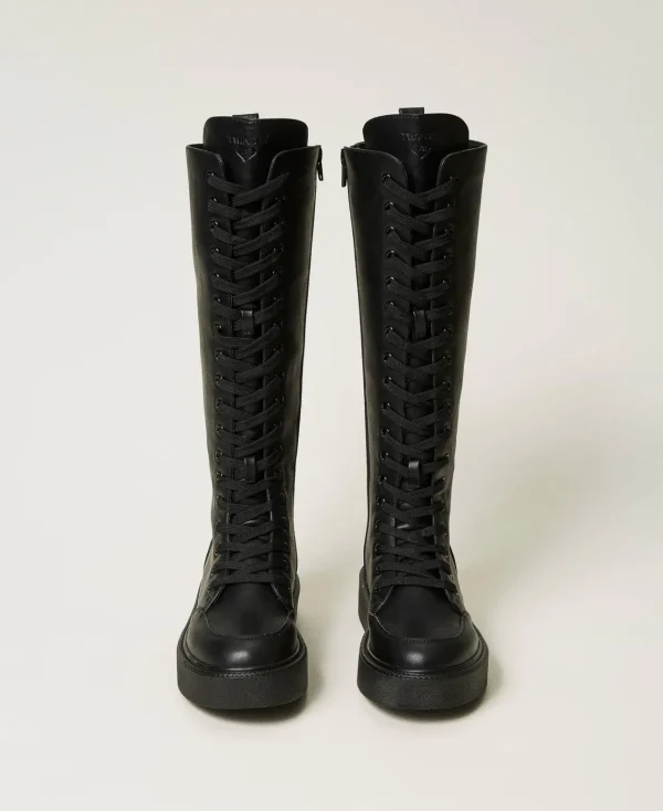 baskets_montantes__lacets_4.webp Chaussures Plates | Bottes Et Bottines*TWINSET Milano Baskets Montantes à Lacets Noir