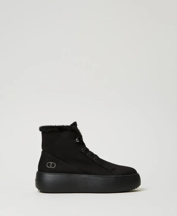 Chaussures Plates | Bottes Et Bottines*TWINSET Milano Baskets Montantes Avec Fausse Fourrure Noir
