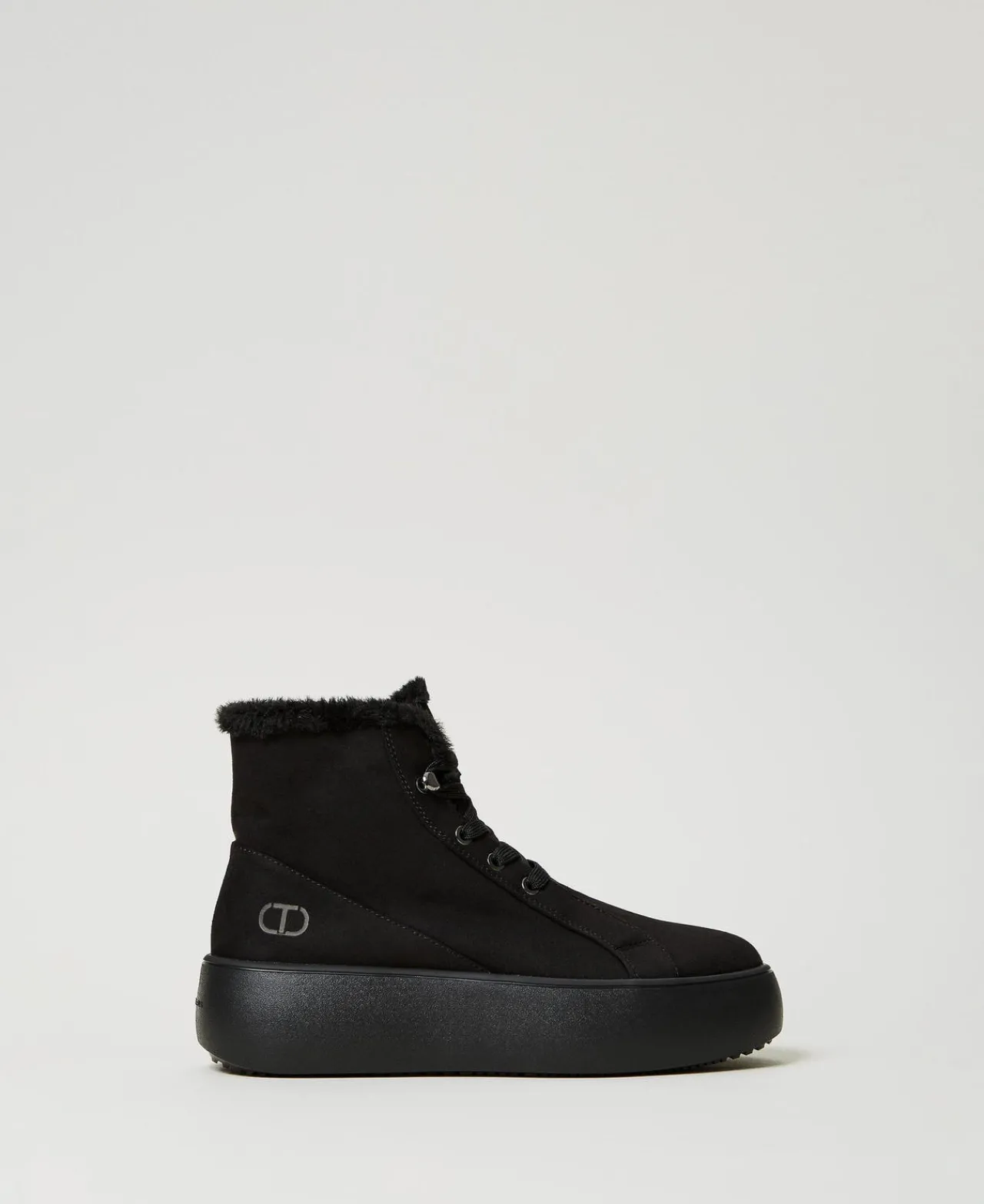 Chaussures Plates | Bottes Et Bottines*TWINSET Milano Baskets Montantes Avec Fausse Fourrure Noir