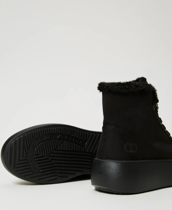 Chaussures Plates | Bottes Et Bottines*TWINSET Milano Baskets Montantes Avec Fausse Fourrure Noir