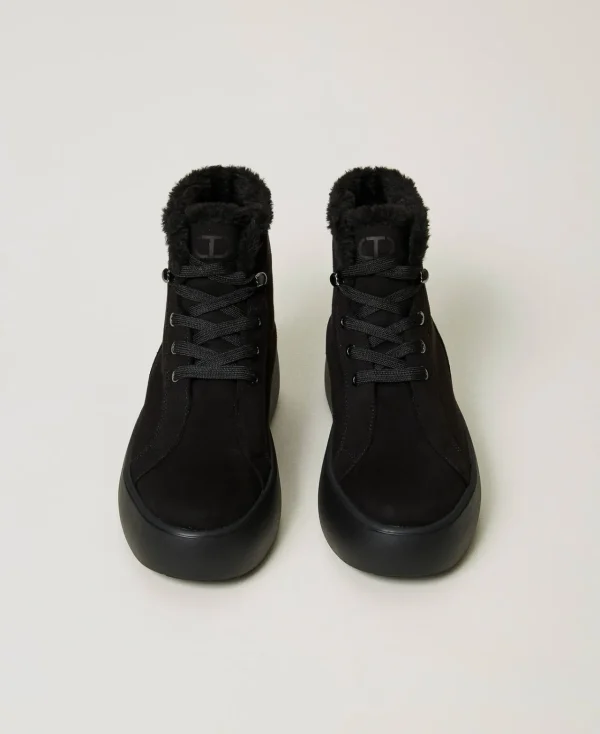 Chaussures Plates | Bottes Et Bottines*TWINSET Milano Baskets Montantes Avec Fausse Fourrure Noir
