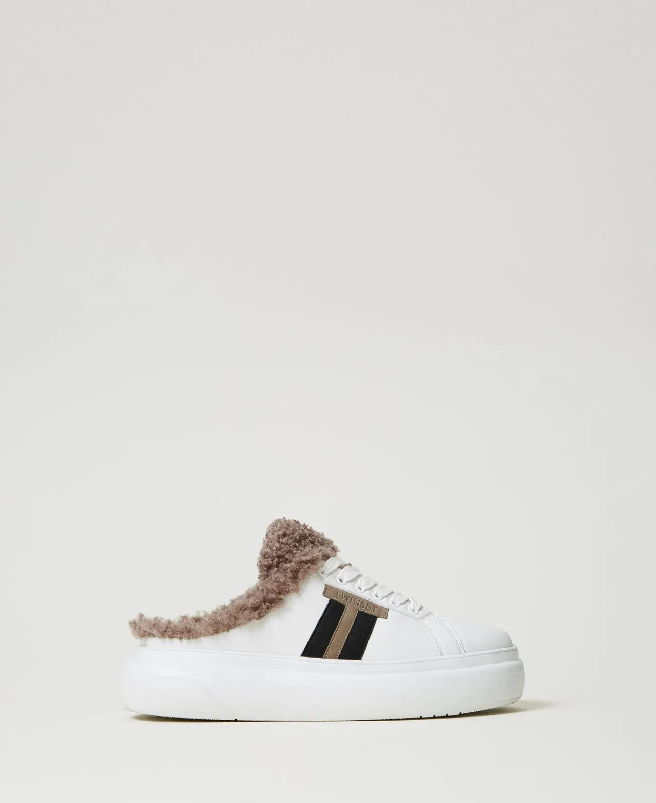 Chaussures Plates | Baskets*TWINSET Milano Baskets Slides Avec Fausse Fourrure Blanc