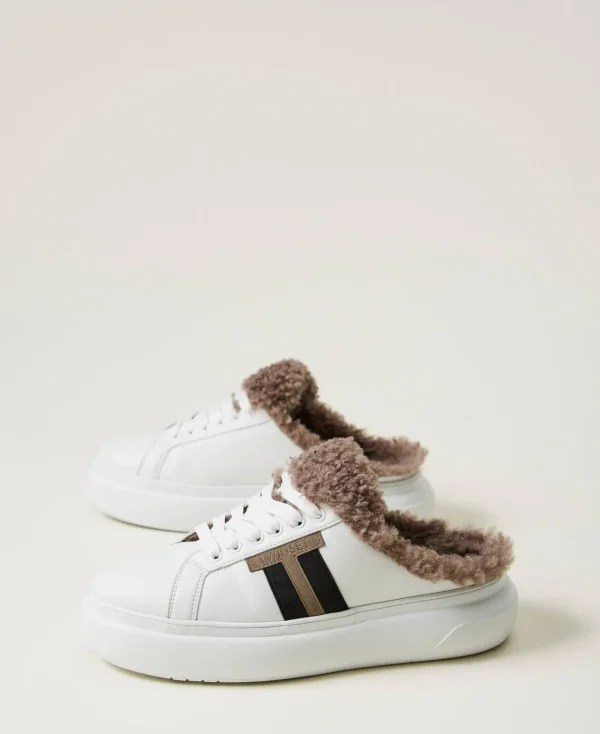 Chaussures Plates | Baskets*TWINSET Milano Baskets Slides Avec Fausse Fourrure Blanc