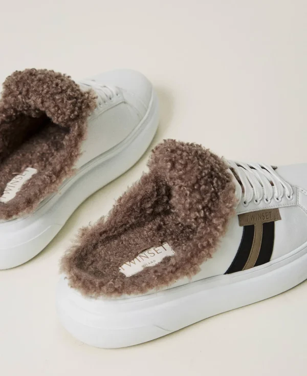 Chaussures Plates | Baskets*TWINSET Milano Baskets Slides Avec Fausse Fourrure Blanc