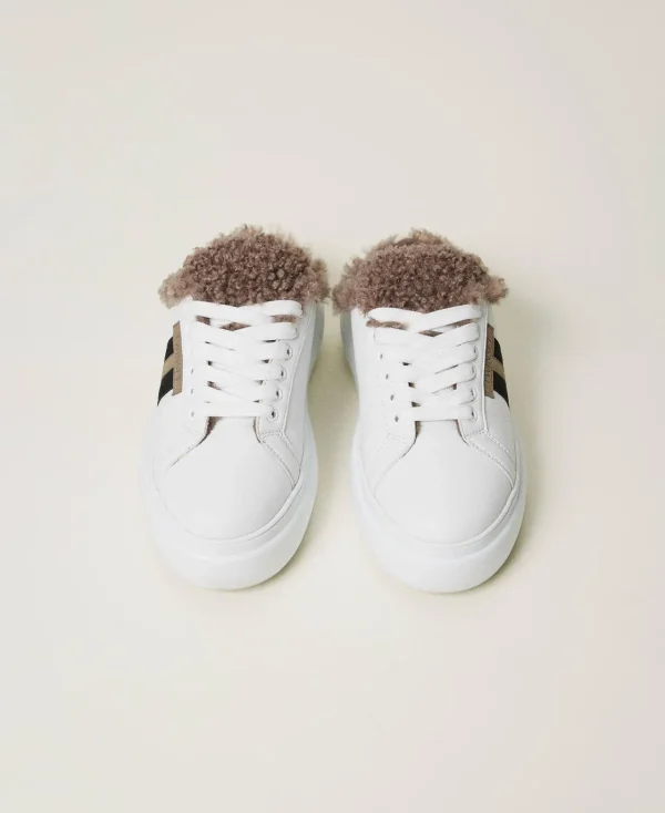 Chaussures Plates | Baskets*TWINSET Milano Baskets Slides Avec Fausse Fourrure Blanc