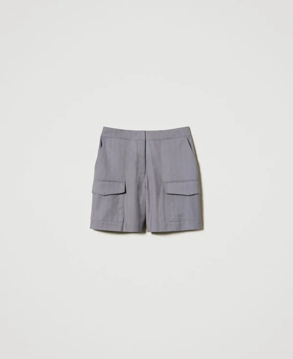 Shorts*TWINSET Milano Bermuda Rayé Avec Poches Gris Chiné Rayure Neige