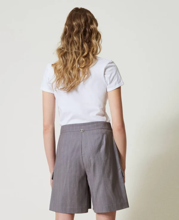 Shorts*TWINSET Milano Bermuda Rayé Avec Poches Gris Chiné Rayure Neige