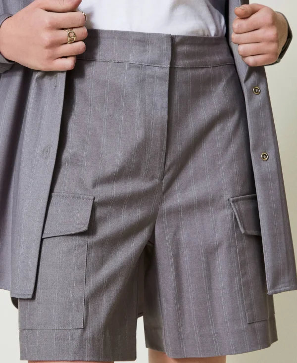 Shorts*TWINSET Milano Bermuda Rayé Avec Poches Gris Chiné Rayure Neige