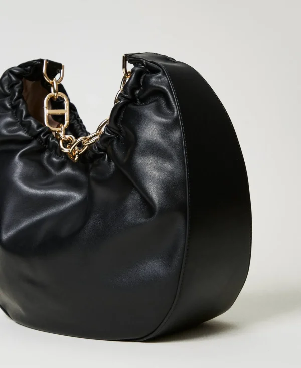 Besaces | Sacs À Main*TWINSET Milano Besace «Croissant» Avec Fronce Et Oval T Noir
