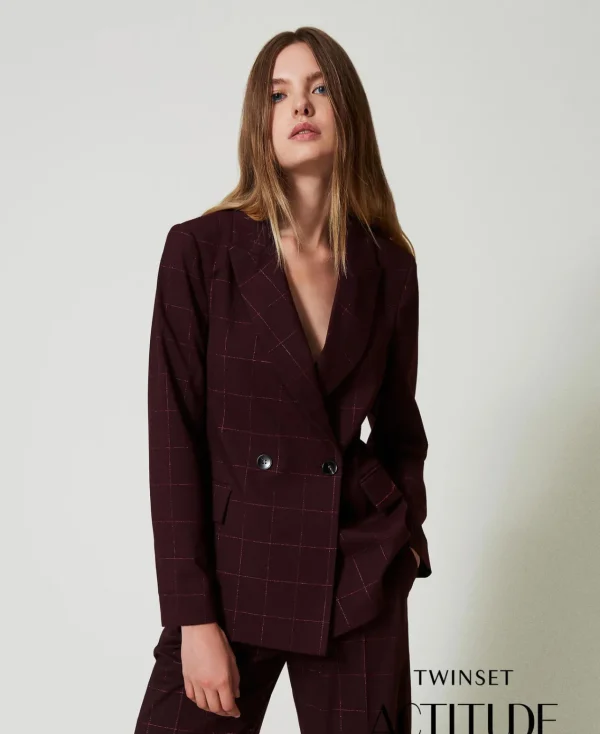 Blousons Et Doudounes | Blazers*TWINSET Milano Blazer à Carreaux Avec Lurex Potent Purple