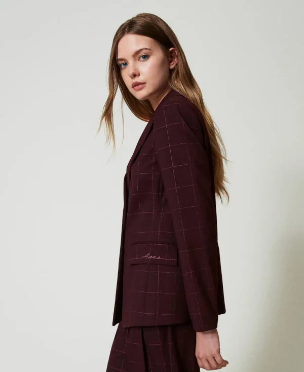Blousons Et Doudounes | Blazers*TWINSET Milano Blazer à Carreaux Avec Lurex Potent Purple