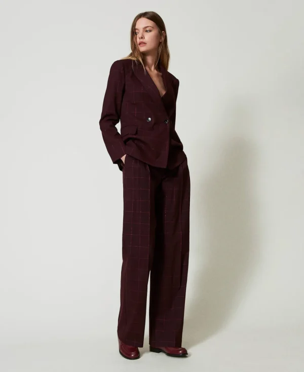 Blousons Et Doudounes | Blazers*TWINSET Milano Blazer à Carreaux Avec Lurex Potent Purple