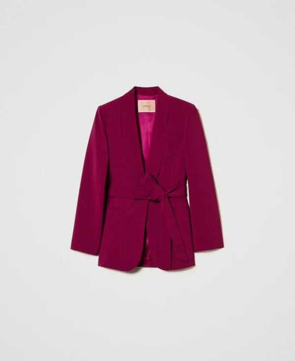 Blousons Et Doudounes | Blazers*TWINSET Milano Blazer Avec Ceinture Et Chaîne Oval T Violet « Prune Rouge »