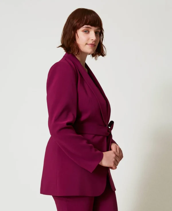 Blousons Et Doudounes | Blazers*TWINSET Milano Blazer Avec Ceinture Et Chaîne Oval T Violet « Prune Rouge »