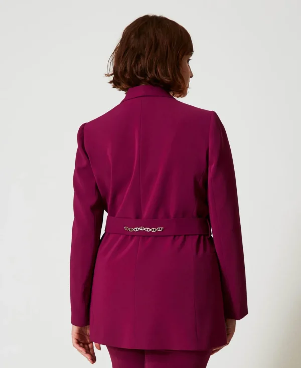 Blousons Et Doudounes | Blazers*TWINSET Milano Blazer Avec Ceinture Et Chaîne Oval T Violet « Prune Rouge »