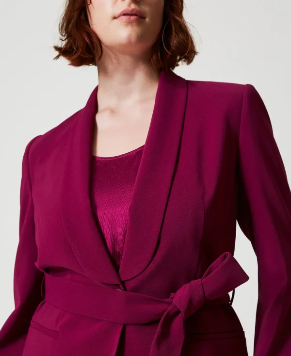 Blousons Et Doudounes | Blazers*TWINSET Milano Blazer Avec Ceinture Et Chaîne Oval T Violet « Prune Rouge »