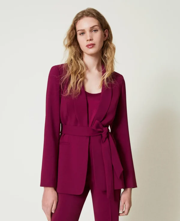 Blousons Et Doudounes | Blazers*TWINSET Milano Blazer Avec Ceinture Et Chaîne Oval T Violet « Prune Rouge »