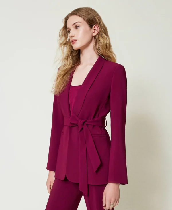 Blousons Et Doudounes | Blazers*TWINSET Milano Blazer Avec Ceinture Et Chaîne Oval T Violet « Prune Rouge »