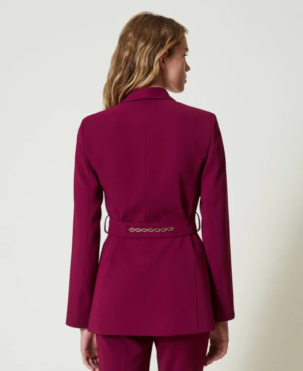 Blousons Et Doudounes | Blazers*TWINSET Milano Blazer Avec Ceinture Et Chaîne Oval T Violet « Prune Rouge »