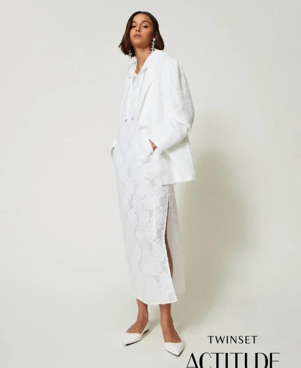 Blousons Et Doudounes | Blazers*TWINSET Milano Blazer Avec Sequins All-over Blanc "Papers"